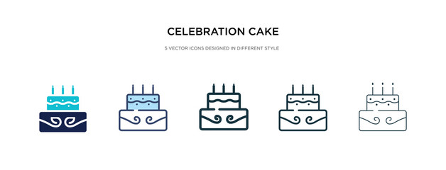 Fototapeta na wymiar celebration cake icon in different style vector illustration. two colored and black celebration cake vector icons designed in filled, outline, line and stroke style can be used for web, mobile, ui