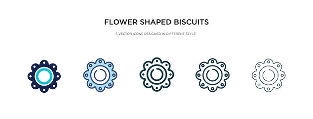 flower shaped biscuits icon in different style vector illustration. two colored and black flower shaped biscuits vector icons designed in filled, outline, line and stroke style can be used for web,