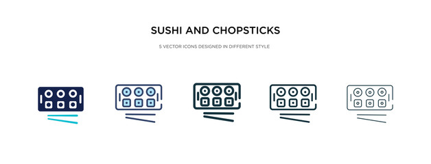 sushi and chopsticks icon in different style vector illustration. two colored and black sushi and chopsticks vector icons designed in filled, outline, line stroke style can be used for web, mobile,