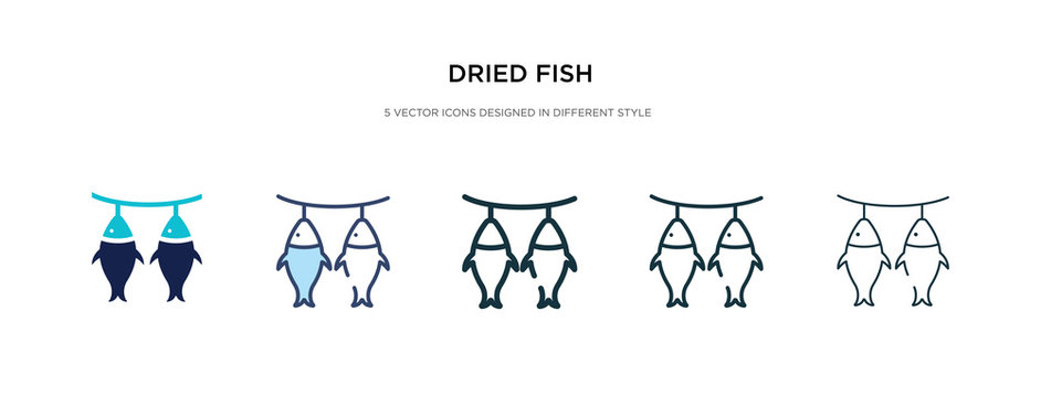 dried fish icon in different style vector illustration. two colored and black dried fish vector icons designed in filled, outline, line and stroke style can be used for web, mobile, ui