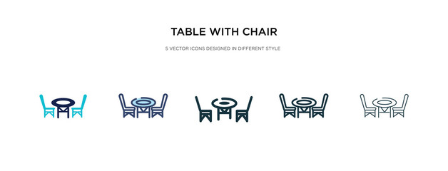table with chair icon in different style vector illustration. two colored and black table with chair vector icons designed in filled, outline, line and stroke style can be used for web, mobile, ui