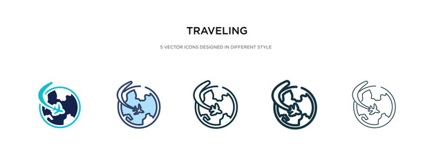 traveling icon in different style vector illustration. two colored and black traveling vector icons designed in filled, outline, line and stroke style can be used for web, mobile, ui