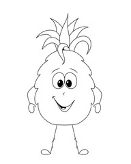 cartoon pineapple. black and white illustration 