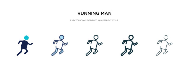 running man icon in different style vector illustration. two colored and black running man vector icons designed in filled, outline, line and stroke style can be used for web, mobile, ui