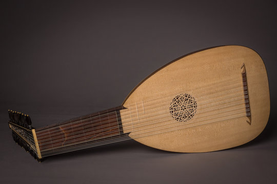 Lute of the 17th century. Close-up details..