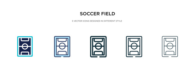 soccer field icon in different style vector illustration. two colored and black soccer field vector icons designed in filled, outline, line and stroke style can be used for web, mobile, ui - obrazy, fototapety, plakaty
