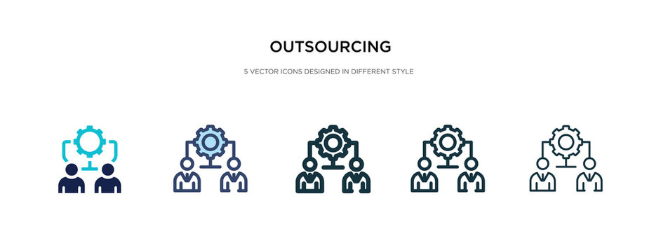 outsourcing icon in different style vector illustration. two colored and black outsourcing vector icons designed in filled, outline, line and stroke style can be used for web, mobile, ui