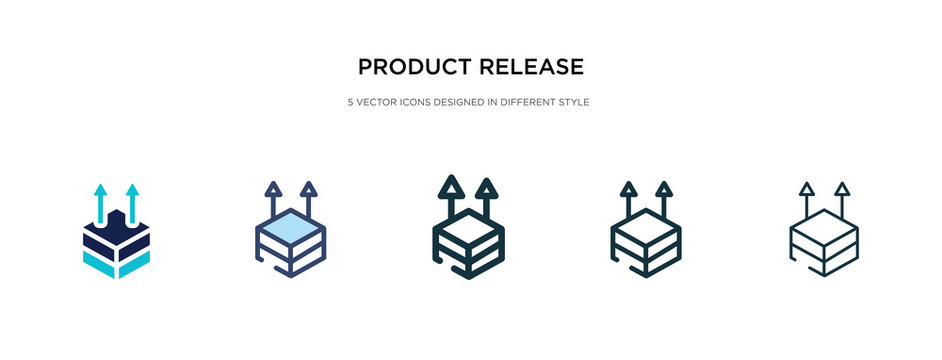 product release icon in different style vector illustration. two colored and black product release vector icons designed in filled, outline, line and stroke style can be used for web, mobile, ui