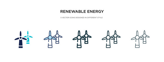 renewable energy label icon in different style vector illustration. two colored and black renewable energy label vector icons designed in filled, outline, line and stroke style can be used for web,