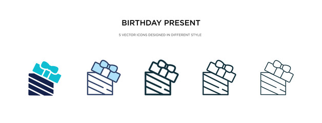 birthday present icon in different style vector illustration. two colored and black birthday present vector icons designed in filled, outline, line and stroke style can be used for web, mobile, ui