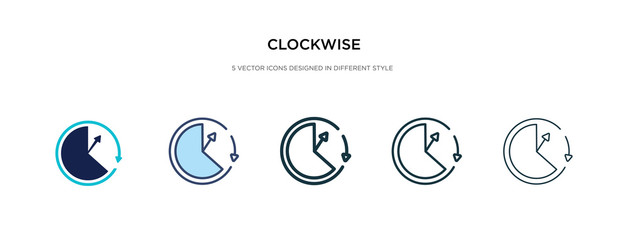 clockwise icon in different style vector illustration. two colored and black clockwise vector icons designed in filled, outline, line and stroke style can be used for web, mobile, ui