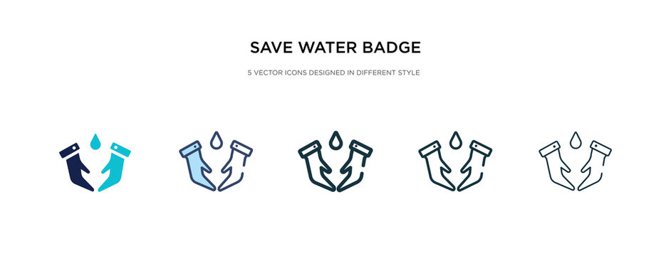 save water badge icon in different style vector illustration. two colored and black save water badge vector icons designed in filled, outline, line and stroke style can be used for web, mobile, ui