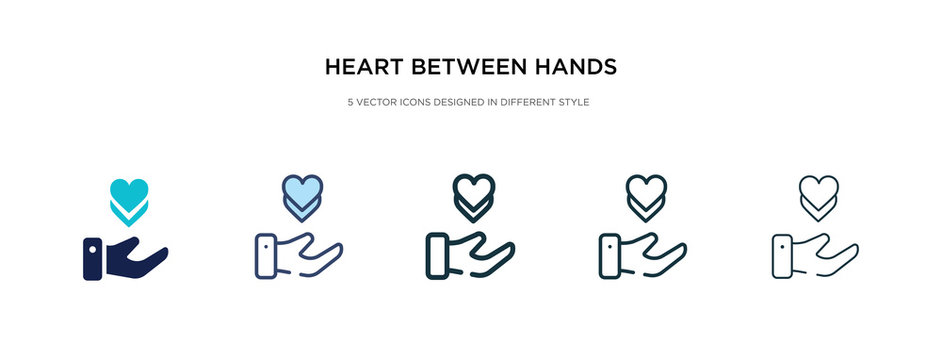 heart between hands icon in different style vector illustration. two colored and black heart between hands vector icons designed in filled, outline, line and stroke style can be used for web,