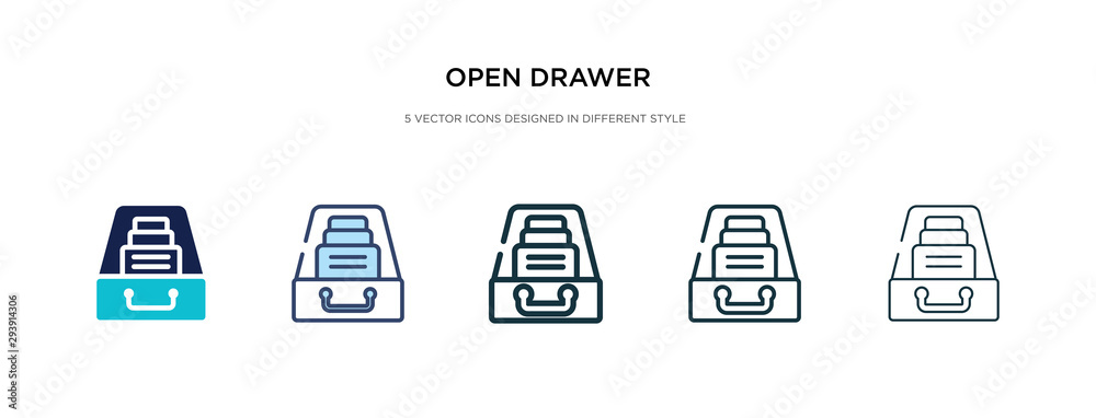 Poster open drawer icon in different style vector illustration. two colored and black open drawer vector ic