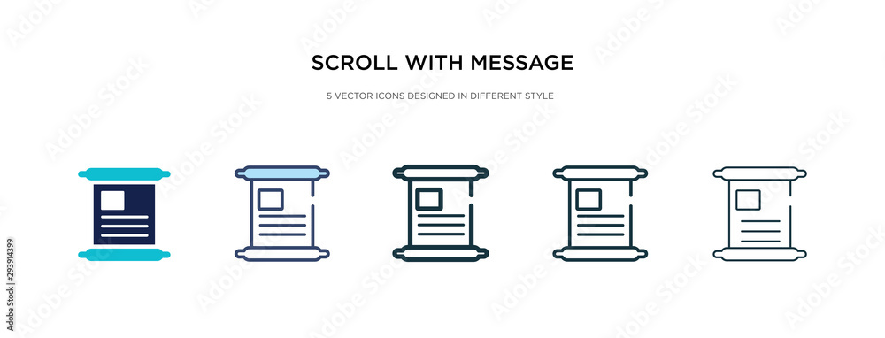 Poster scroll with message inside icon in different style vector illustration. two colored and black scroll