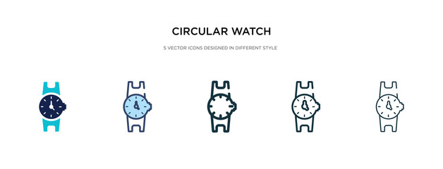 circular watch icon in different style vector illustration. two colored and black circular watch vector icons designed in filled, outline, line and stroke style can be used for web, mobile, ui