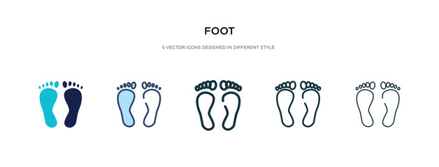 foot icon in different style vector illustration. two colored and black foot vector icons designed in filled, outline, line and stroke style can be used for web, mobile, ui