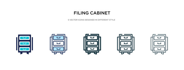 filing cabinet icon in different style vector illustration. two colored and black filing cabinet vector icons designed in filled, outline, line and stroke style can be used for web, mobile, ui