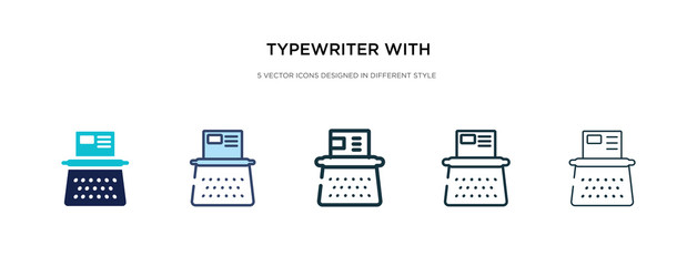 typewriter with paper icon in different style vector illustration. two colored and black typewriter with paper vector icons designed in filled, outline, line and stroke style can be used for web,