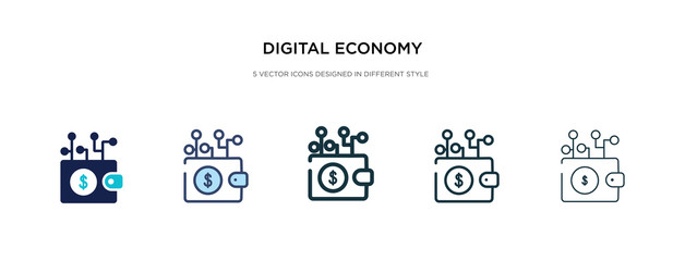 digital economy icon in different style vector illustration. two colored and black digital economy vector icons designed in filled, outline, line and stroke style can be used for web, mobile, ui