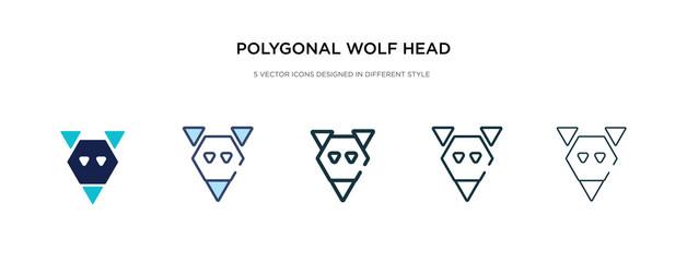 polygonal wolf head icon in different style vector illustration. two colored and black polygonal wolf head vector icons designed in filled, outline, line and stroke style can be used for web,