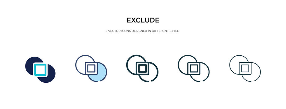exclude icon in different style vector illustration. two colored and black exclude vector icons designed in filled, outline, line and stroke style can be used for web, mobile, ui