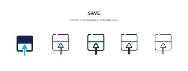 save icon in different style vector illustration. two colored and black save vector icons designed in filled, outline, line and stroke style can be used for web, mobile, ui