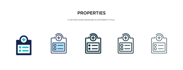 properties icon in different style vector illustration. two colored and black properties vector icons designed in filled, outline, line and stroke style can be used for web, mobile, ui