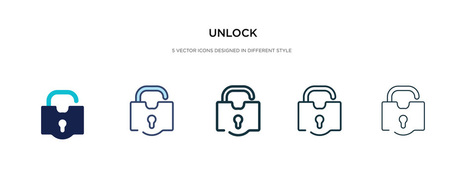 unlock icon in different style vector illustration. two colored and black unlock vector icons designed in filled, outline, line and stroke style can be used for web, mobile, ui