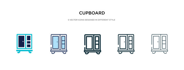 cupboard icon in different style vector illustration. two colored and black cupboard vector icons designed in filled, outline, line and stroke style can be used for web, mobile, ui