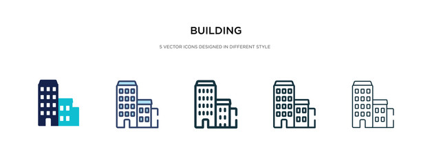 building icon in different style vector illustration. two colored and black building vector icons designed in filled, outline, line and stroke style can be used for web, mobile, ui
