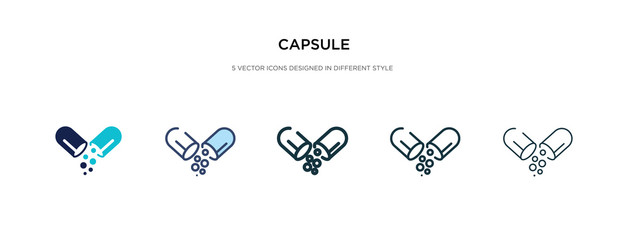 capsule icon in different style vector illustration. two colored and black capsule vector icons designed in filled, outline, line and stroke style can be used for web, mobile, ui