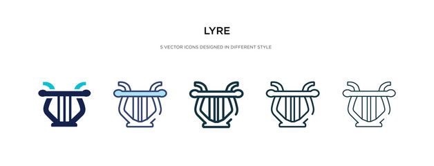 lyre icon in different style vector illustration. two colored and black lyre vector icons designed in filled, outline, line and stroke style can be used for web, mobile, ui