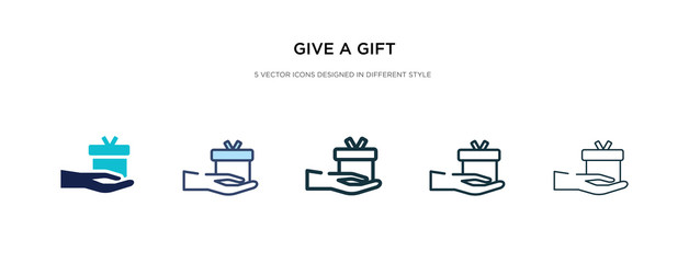 give a gift icon in different style vector illustration. two colored and black give a gift vector icons designed in filled, outline, line and stroke style can be used for web, mobile, ui
