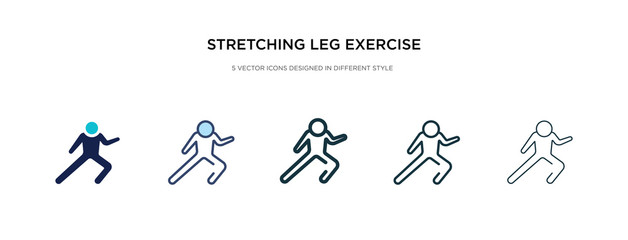 stretching leg exercise icon in different style vector illustration. two colored and black stretching leg exercise vector icons designed in filled, outline, line and stroke style can be used for
