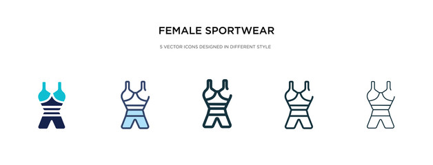 female sportwear icon in different style vector illustration. two colored and black female sportwear vector icons designed in filled, outline, line and stroke style can be used for web, mobile, ui
