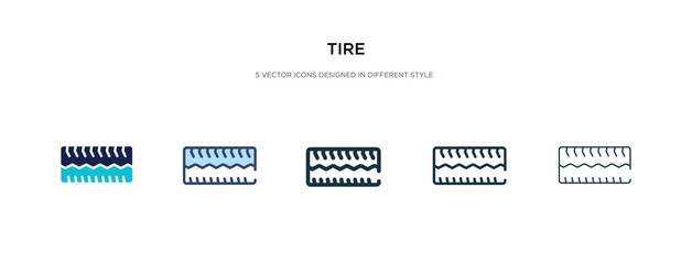 tire icon in different style vector illustration. two colored and black tire vector icons designed in filled, outline, line and stroke style can be used for web, mobile, ui