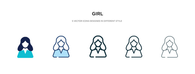 girl icon in different style vector illustration. two colored and black girl vector icons designed in filled, outline, line and stroke style can be used for web, mobile, ui