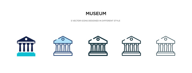 museum icon in different style vector illustration. two colored and black museum vector icons designed in filled, outline, line and stroke style can be used for web, mobile, ui - obrazy, fototapety, plakaty