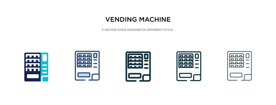 vending machine icon in different style vector illustration. two colored and black vending machine vector icons designed in filled, outline, line and stroke style can be used for web, mobile, ui