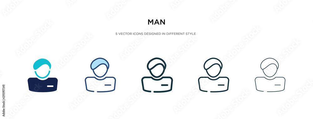 Poster man icon in different style vector illustration. two colored and black man vector icons designed in 