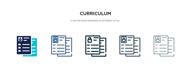 curriculum icon in different style vector illustration. two colored and black curriculum vector icons designed in filled, outline, line and stroke style can be used for web, mobile, ui