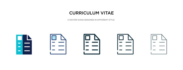 curriculum vitae icon in different style vector illustration. two colored and black curriculum vitae vector icons designed in filled, outline, line and stroke style can be used for web, mobile, ui