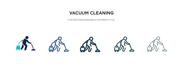 vacuum cleaning icon in different style vector illustration. two colored and black vacuum cleaning vector icons designed in filled, outline, line and stroke style can be used for web, mobile, ui