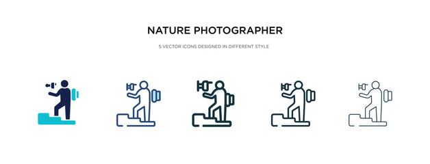 nature photographer icon in different style vector illustration. two colored and black nature photographer vector icons designed in filled, outline, line and stroke style can be used for web,