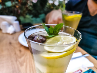 lemonade close up with slice of lemon