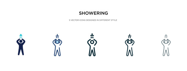 showering icon in different style vector illustration. two colored and black showering vector icons designed in filled, outline, line and stroke style can be used for web, mobile, ui
