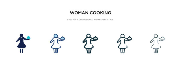 woman cooking icon in different style vector illustration. two colored and black woman cooking vector icons designed in filled, outline, line and stroke style can be used for web, mobile, ui
