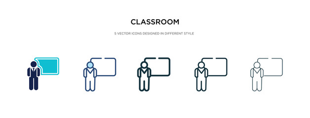classroom icon in different style vector illustration. two colored and black classroom vector icons designed in filled, outline, line and stroke style can be used for web, mobile, ui