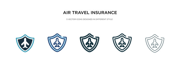 air travel insurance icon in different style vector illustration. two colored and black air travel insurance vector icons designed in filled, outline, line and stroke style can be used for web,